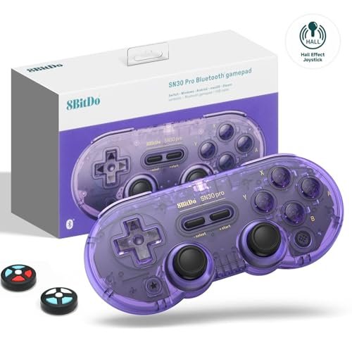8Bitdo SN30 Pro Bluetooth Controller, Hall Effect Joystick (Crystal Purple)