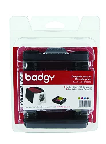 Badgy Color Ribbon and Cards Kit for 100 Prints - Badgy100 and Badgy200 Compatible