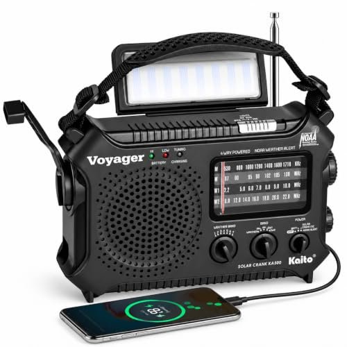 Kaito KA500 5-way Powered Emergency AM/FM/SW NOAA Weather Alert Radio with Solar,Dynamo Crank,Flashlight and Reading Lamp, Color Black