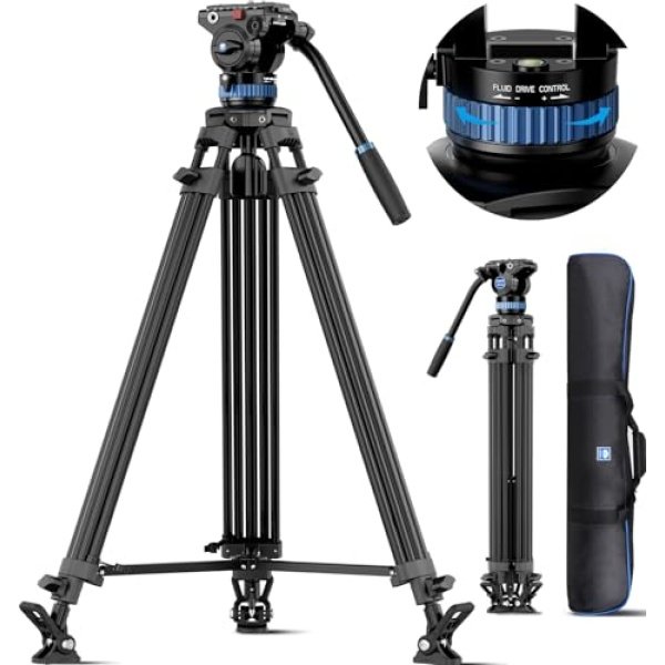 SIRUI 74.8"/190cm Heavy Duty Video Tripod with Fluid Head AM-25S
