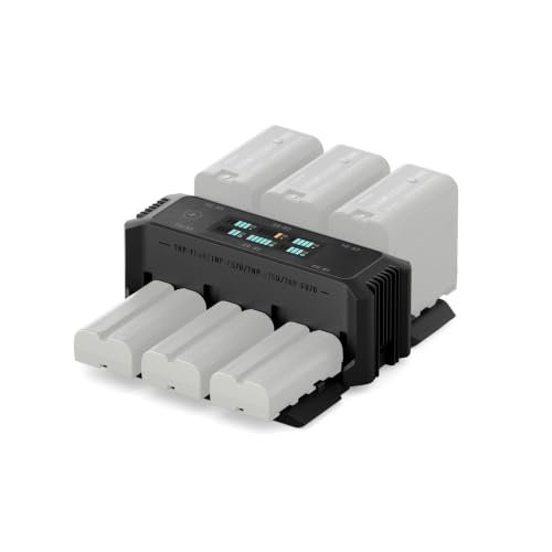 Tilta Foldable Charging Station for L-Series/NP-F | 6 Channel NP-F550, NP-F970, NP-F750 Multi-Slot Battery Charger | Smart TFT Color Display Dock | Active Cooling Thermal Management Protection - Black