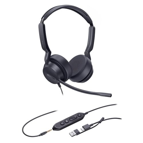 Yealink UH42 SE Wired Headset, USB-A/C & 3.5mm,in-Line Controls, On-Ear